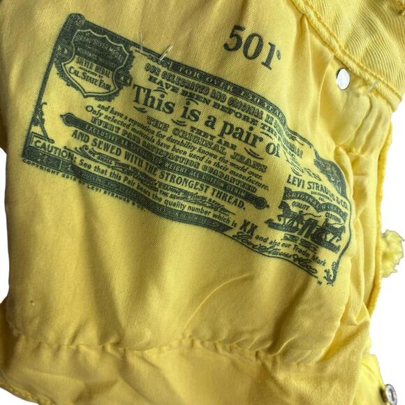 Levis 501 Jeans 31 Button Fly Raw Hem Yellow High Rise Denim Jean - Picture 9 of 10